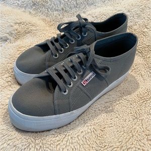 Gray platform supergas - worn once - like new - women’s 8 (39). Fall!